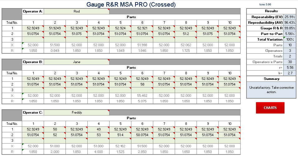 Gauge R&R MSA tool screenshot